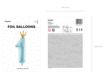 Folienballon - Blaue Zahl 1 Krone, Junge - 30cm x 90cm